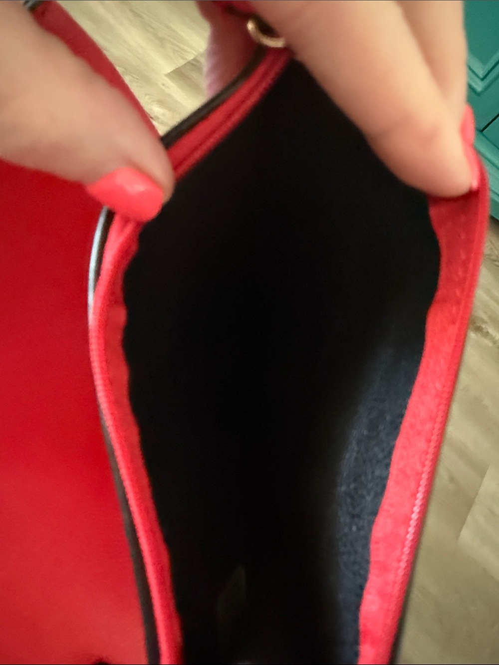 Calvin Klein Red Pebbled Small Vegan Leather Tote with Gold Hardware - Picture 5 of 5